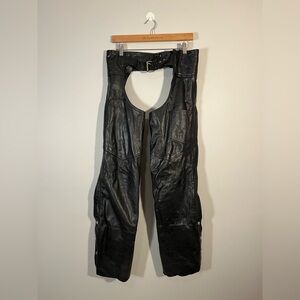 Hudson Leather Black Leather Motorcycle Chaps Size S